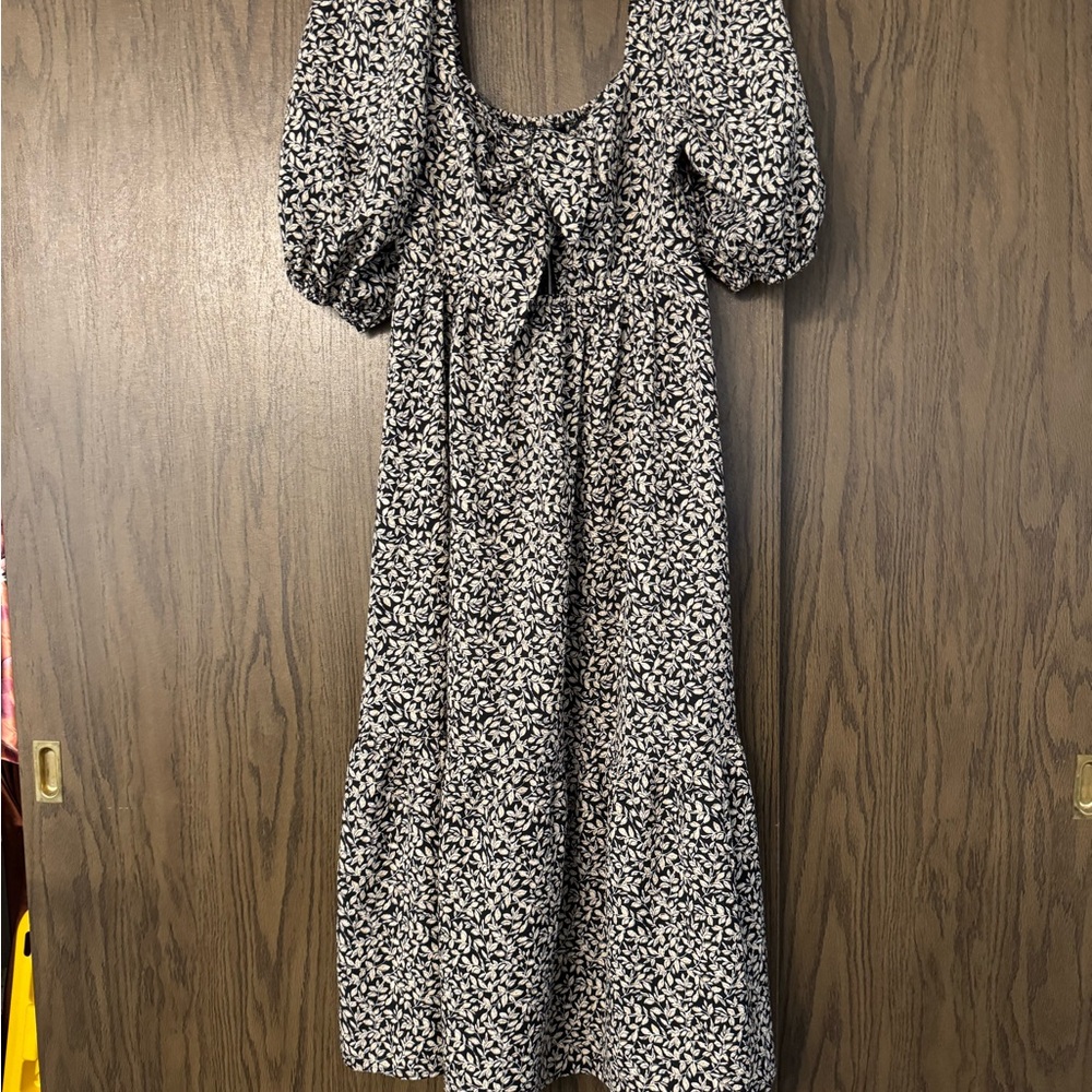 Aqua Black and White Patterned Long Sleeve Dress